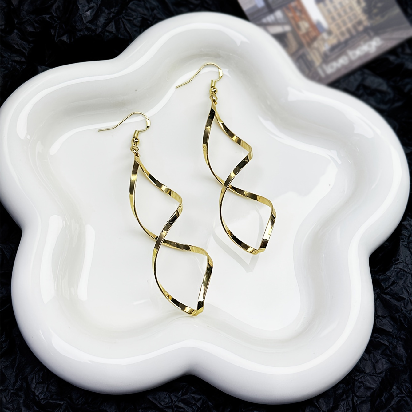 Golden Hollow Spiral Pattern Dangle Earrings Alloy Jewelry